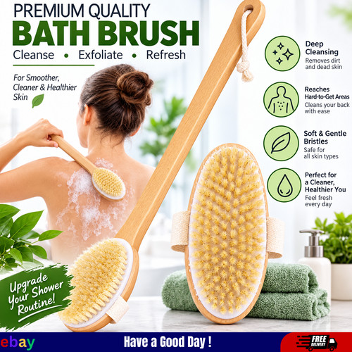 Wooden long handle body brush - wooden,